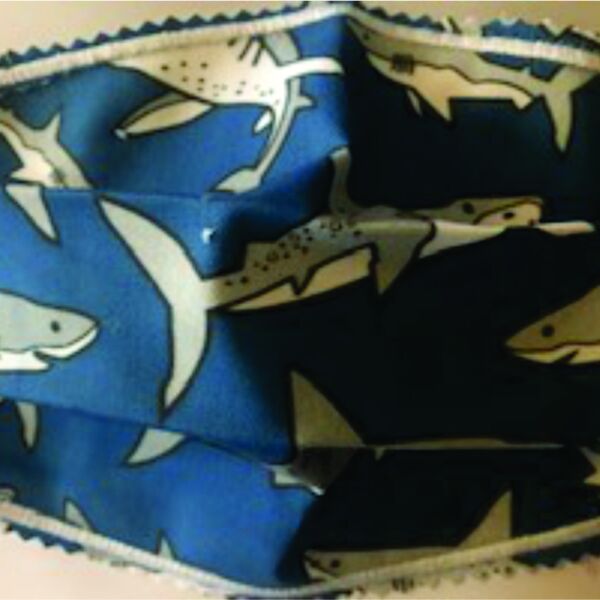 FACEMASK - NON-MEDICAL HOMEMADE MASK -2-PLY CLOTH - WASHABLE- SHARKS ON BLUE Thumbnail